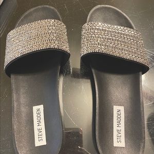 Steve Madden Dazzle Black Multi Slides-New